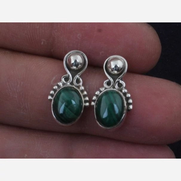 گوشواره مالاکیت طبیعی دست ساز نقره عیار 925