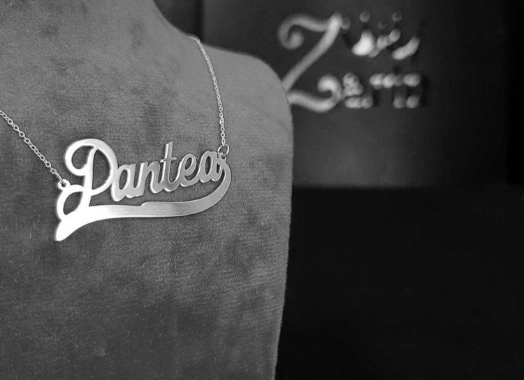 گردنبند نقره مدل اسم پانته آ به لاتین pantea متصل به زنجیر نقره عیار ۹۲۵