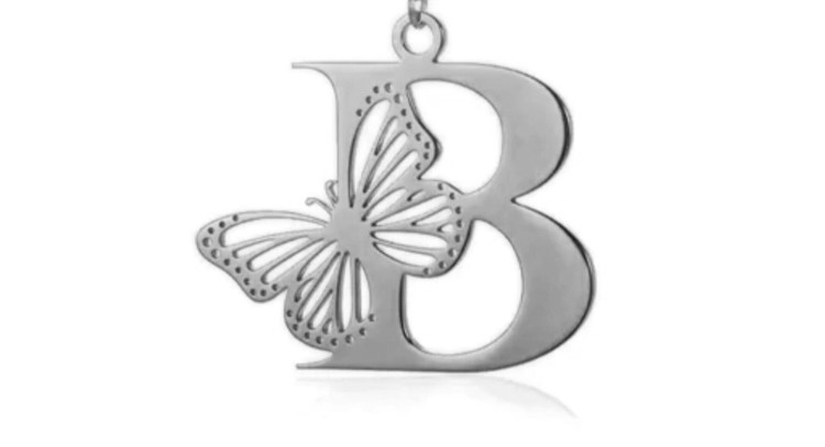 پلاک اویز نقره مدل حرف B و پروانه