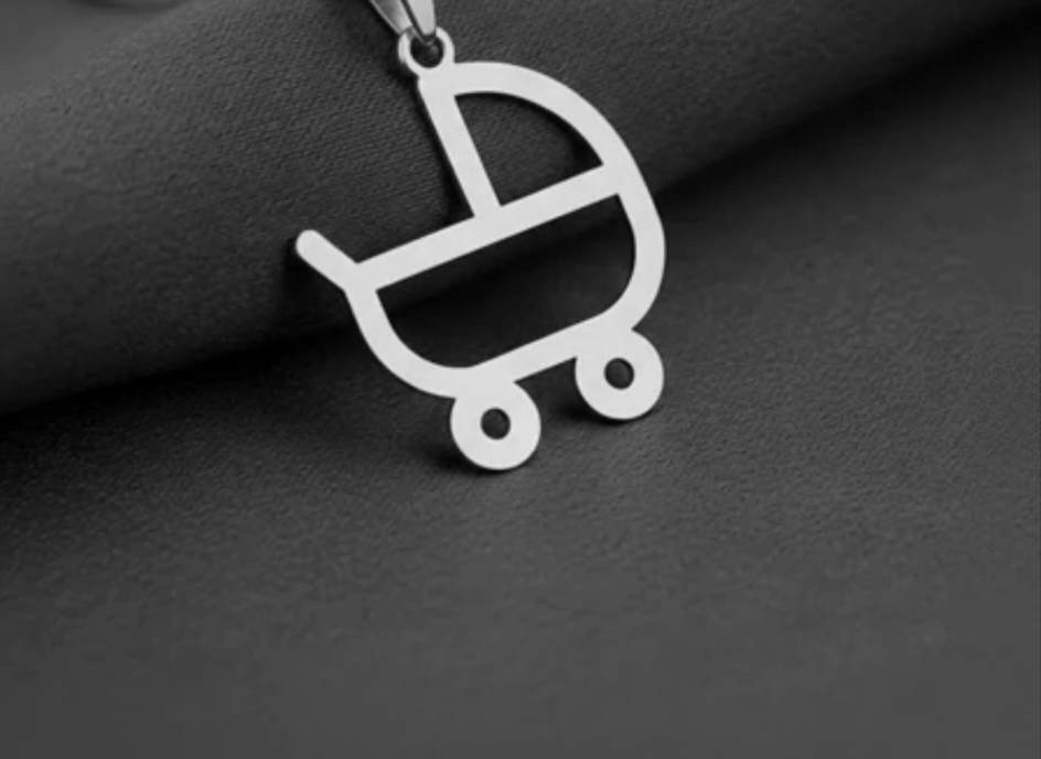 پلاک نقره مدل کالسکه نوزاد