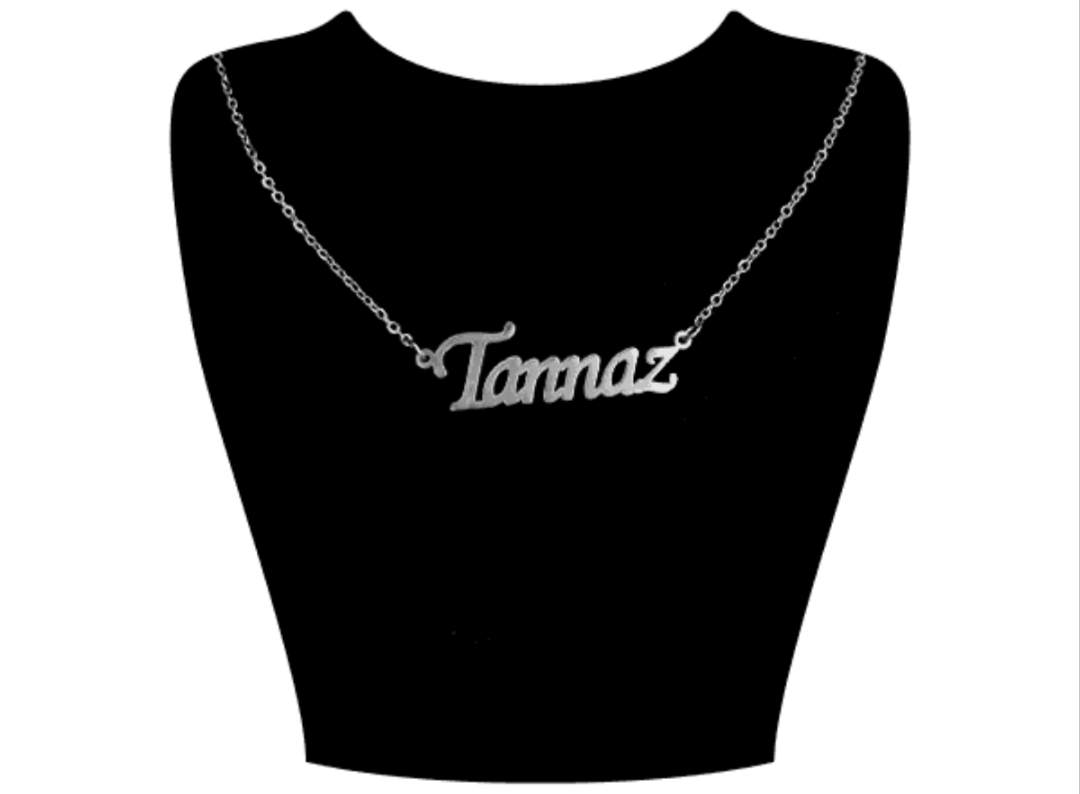 گردنبند زنانه نقره اسم تناز به لاتین Tannazمتصل به زنجیر نقره عیار 925